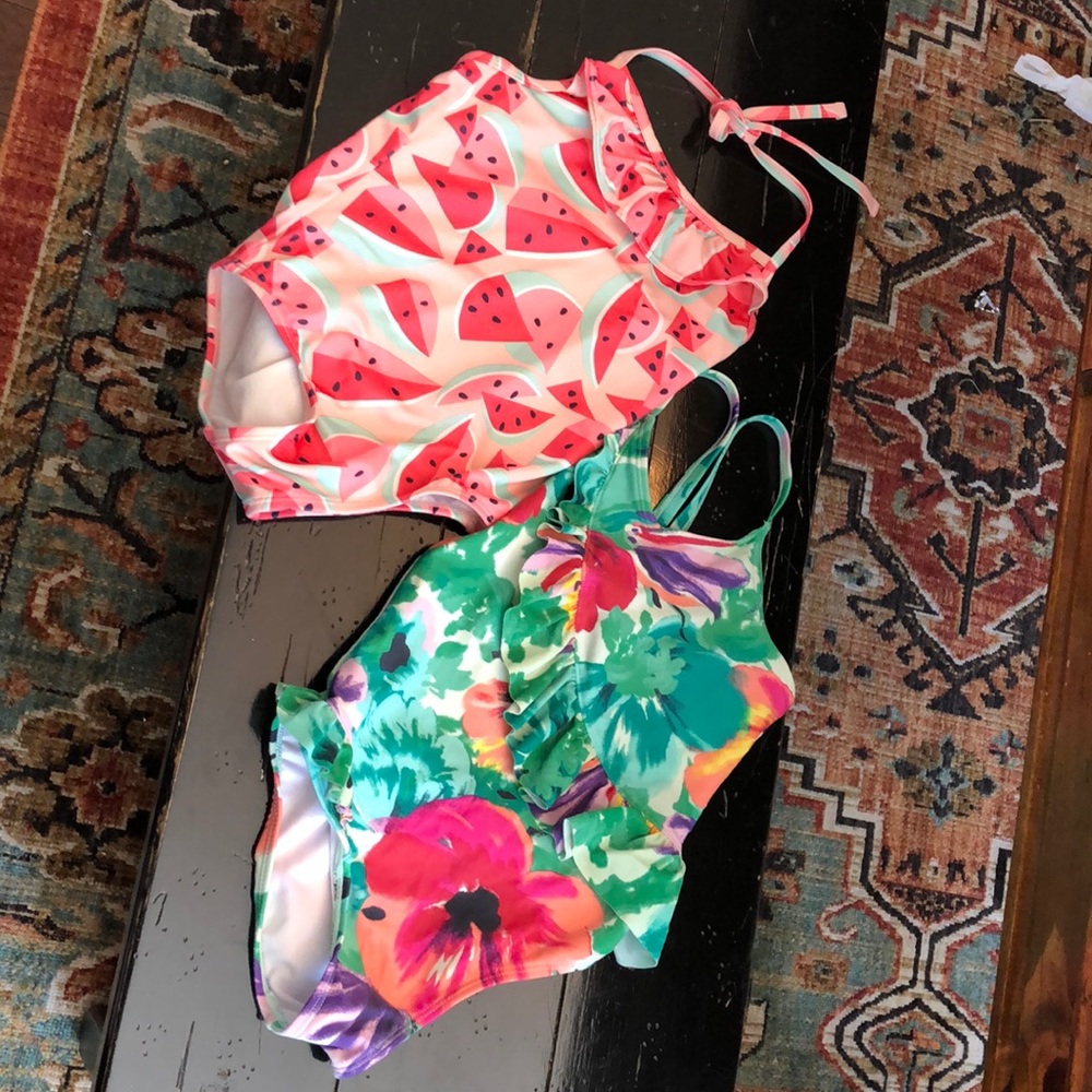 Two girls bathing suits. From Gymboree and Crazy 8